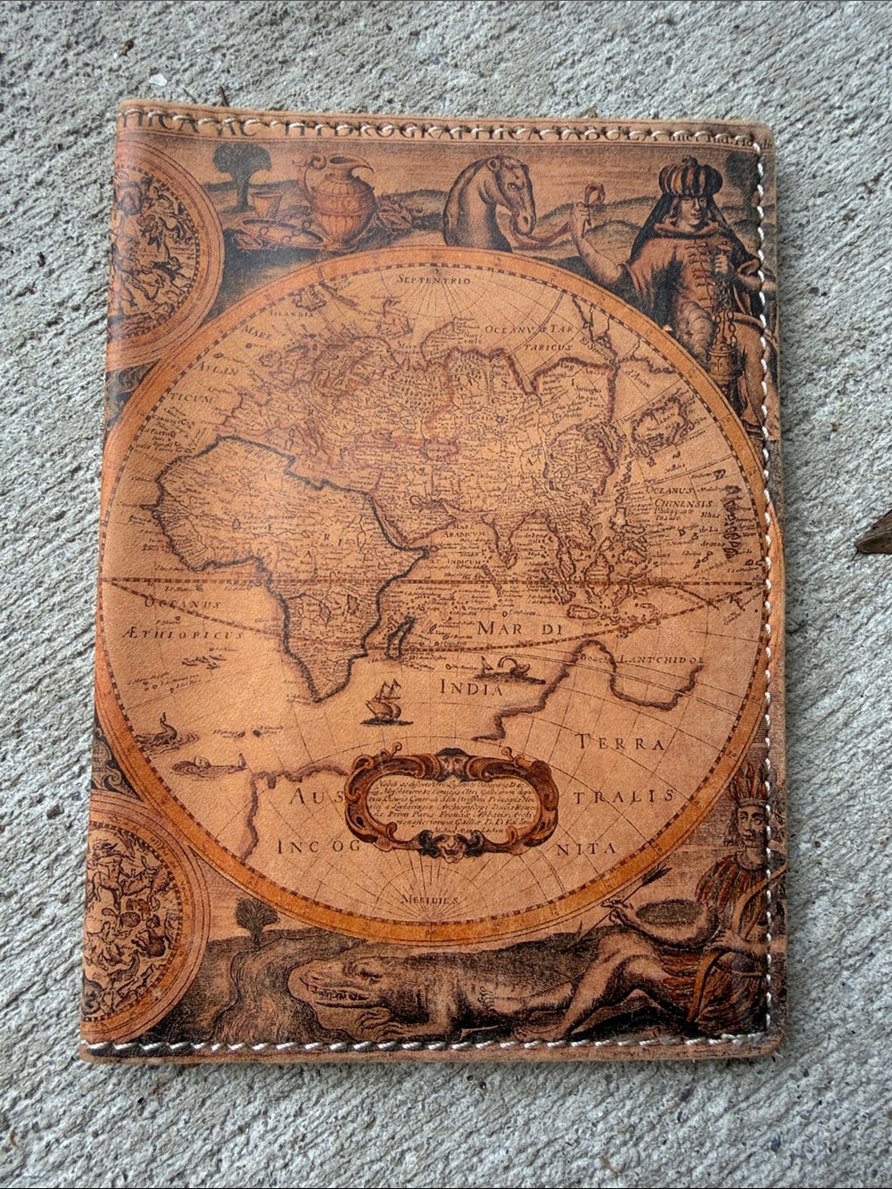Leather Passport Holder - vintage world map motif